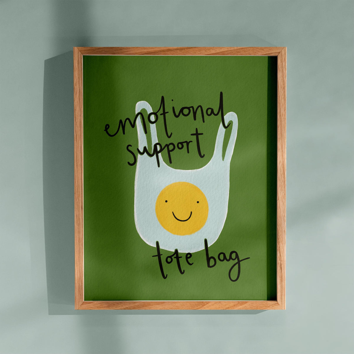Emotional Support Tote Bag Print, Funny Green Wall Art, Colourful Smiley Poster, Digital Download