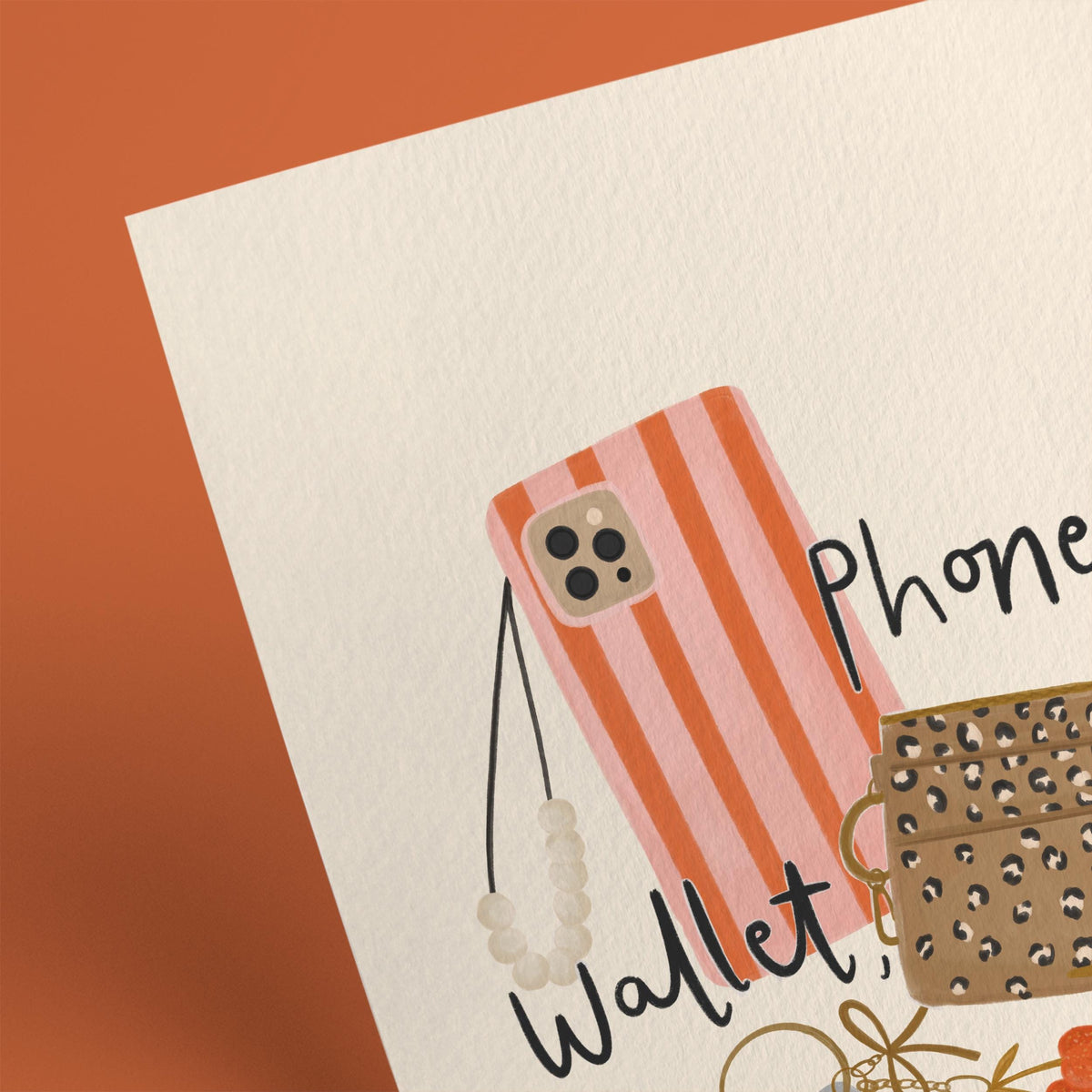 Phone Wallet Keys Print, Funny Hallway Wall Art, Leopard Fashion Illustration, Digital Download