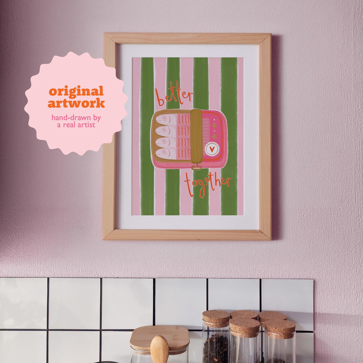 Sardine Kitchen Wall Art, Better Together Quote Print, Colourful Tinned Fish Poster, Digital Download