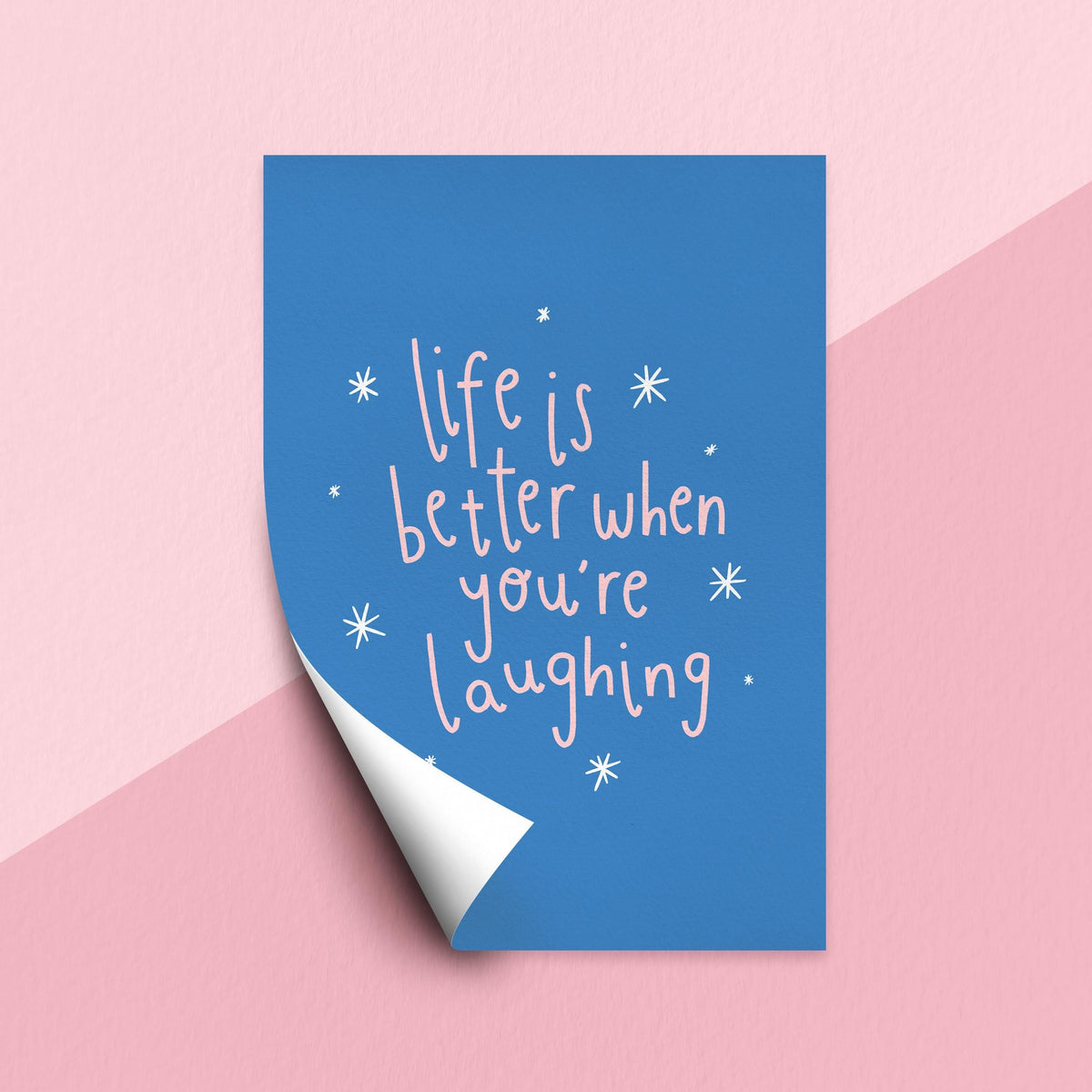 Life Is Better When You’re Laughing Print, Blue Positive Quote Wall Art, Colourful Digital Download