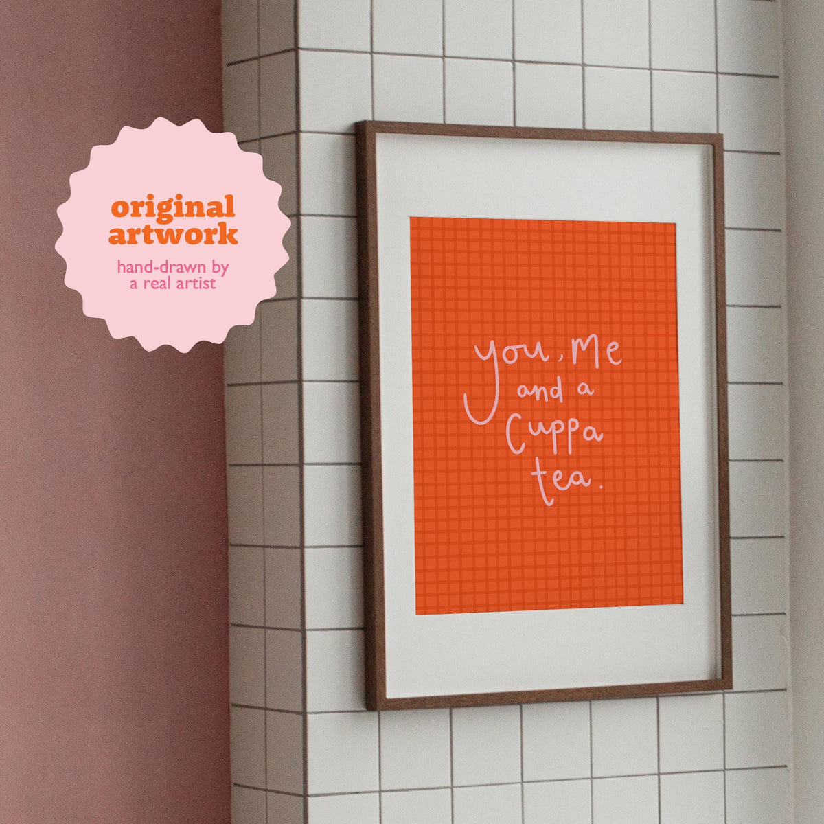 You Me and a Cuppa Tea Print, Colourful Kitchen Wall Art, Tea Lover Gift, Digital Download