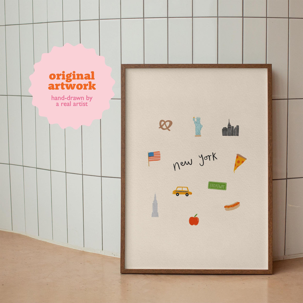 New York Wall Art Print, Illustrated NYC Travel Poster, Colourful Digital Download