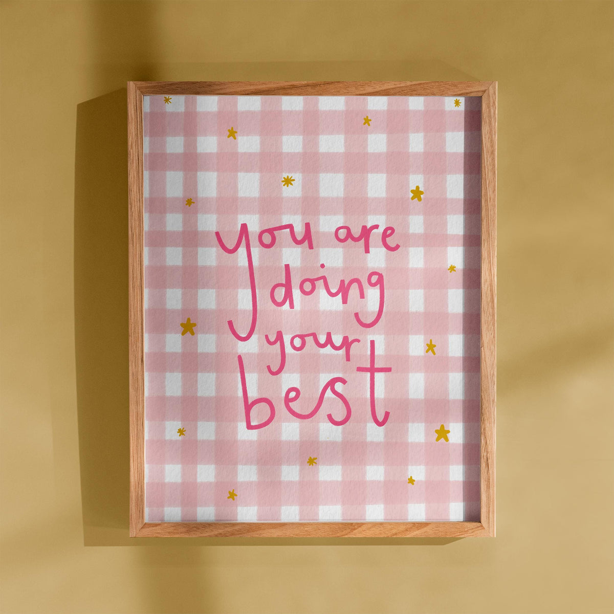 You Are Doing Your Best Print, Pink Gingham Wall Art, Positive Quote Poster, Digital Download