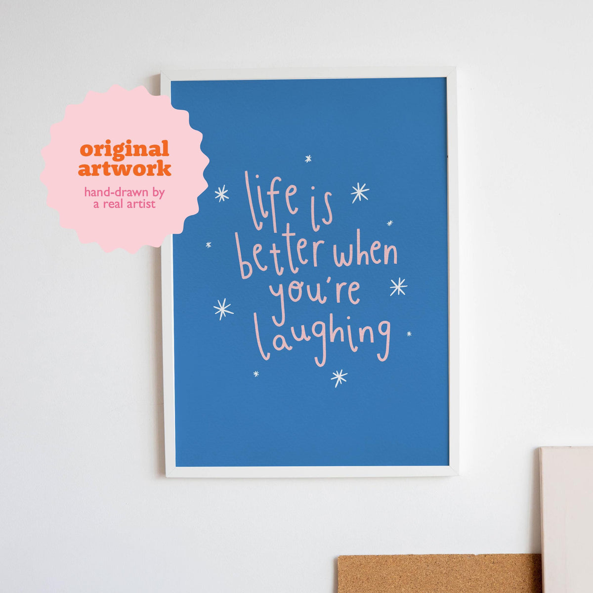 Life Is Better When You’re Laughing Print, Blue Positive Quote Wall Art, Colourful Digital Download