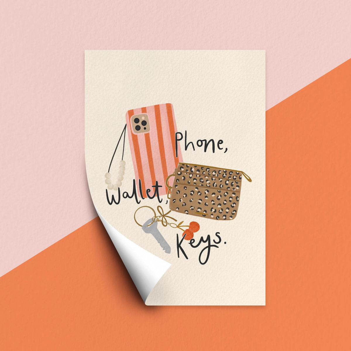 Phone Wallet Keys Print, Funny Hallway Wall Art, Leopard Fashion Illustration, Digital Download