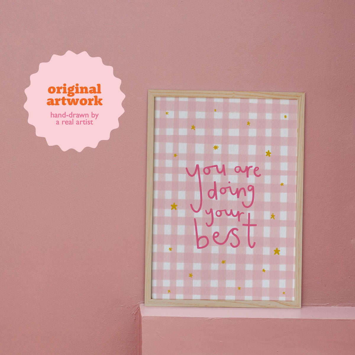 You Are Doing Your Best Print, Pink Gingham Wall Art, Positive Quote Poster, Digital Download