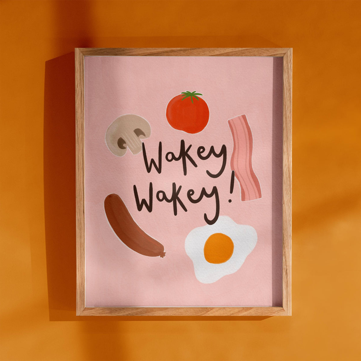 Wakey Wakey Breakfast Print, Pink Kitchen Wall Art, Colourful Digital Download