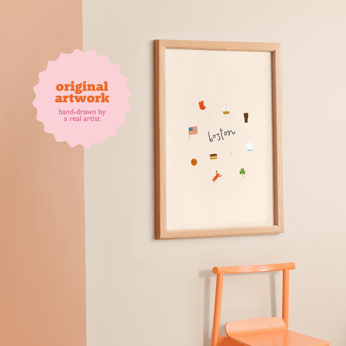 Boston Wall Art Print, Illustrated Massachusetts Travel Poster, Colourful Digital Download