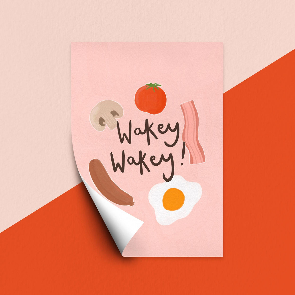 Wakey Wakey Breakfast Print, Pink Kitchen Wall Art, Colourful Digital Download