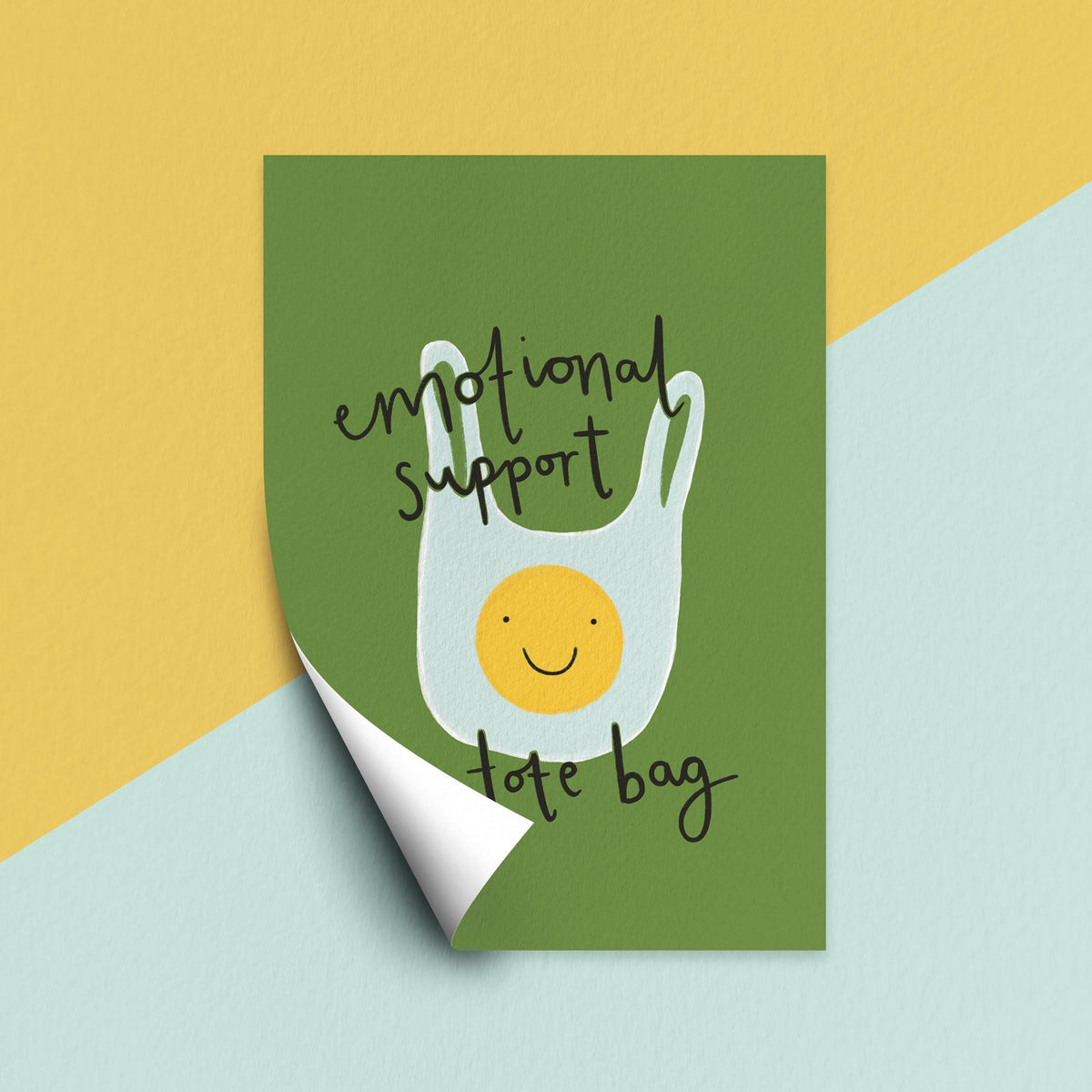 Emotional Support Tote Bag Print, Funny Green Wall Art, Colourful Smiley Poster, Digital Download