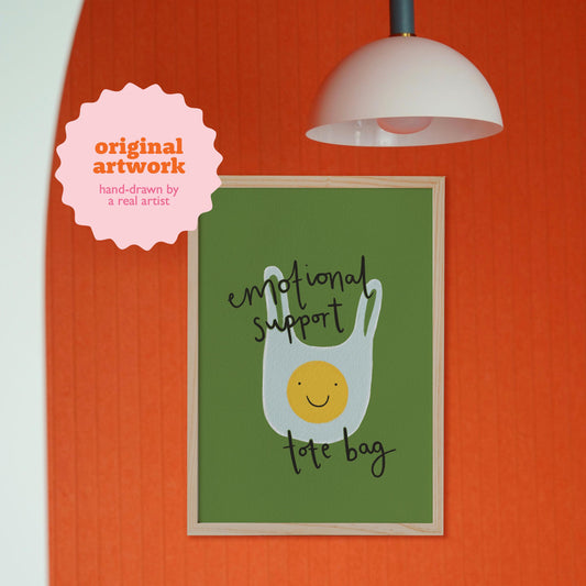 Emotional Support Tote Bag Print, Funny Green Wall Art, Colourful Smiley Poster, Digital Download
