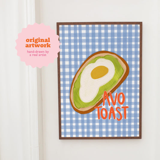 Avocado Toast Print, Colourful Kitchen Wall Art, Fun Brunch Poster, Digital Download